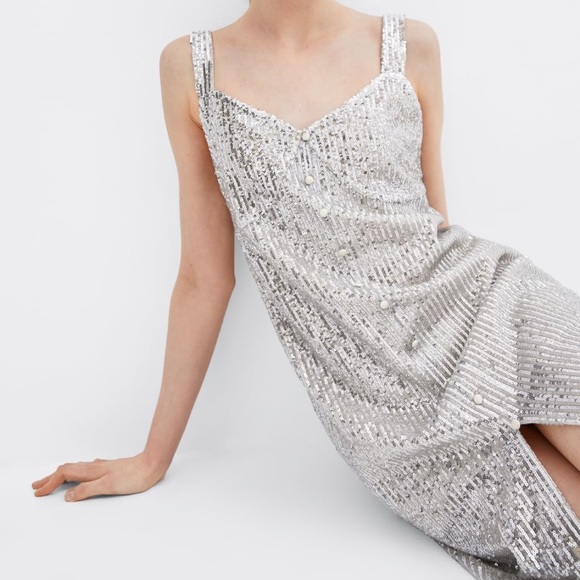 zara sequin dress silver